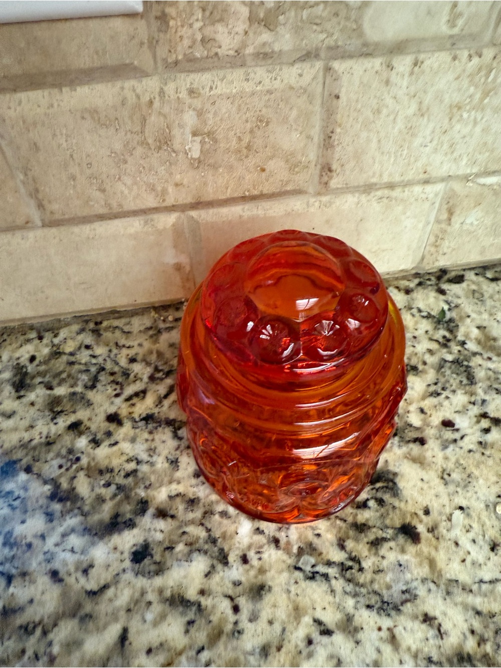 Orange Glass Storage Jar with Lid - Decorative Kitchen Canister - Picture 2 of 7